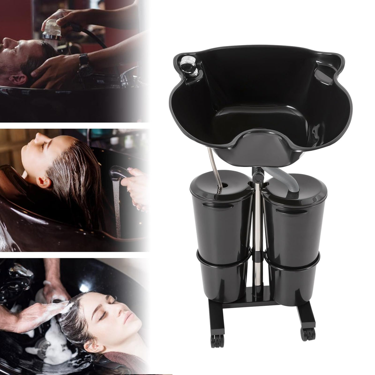 Portable Height-Adjustable Shampoo Basin with 2 Water Buckets N6266
