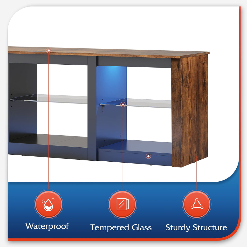 Rustic Brown 58-Inch TV Stand with Adjustable Glass Shelves H286
