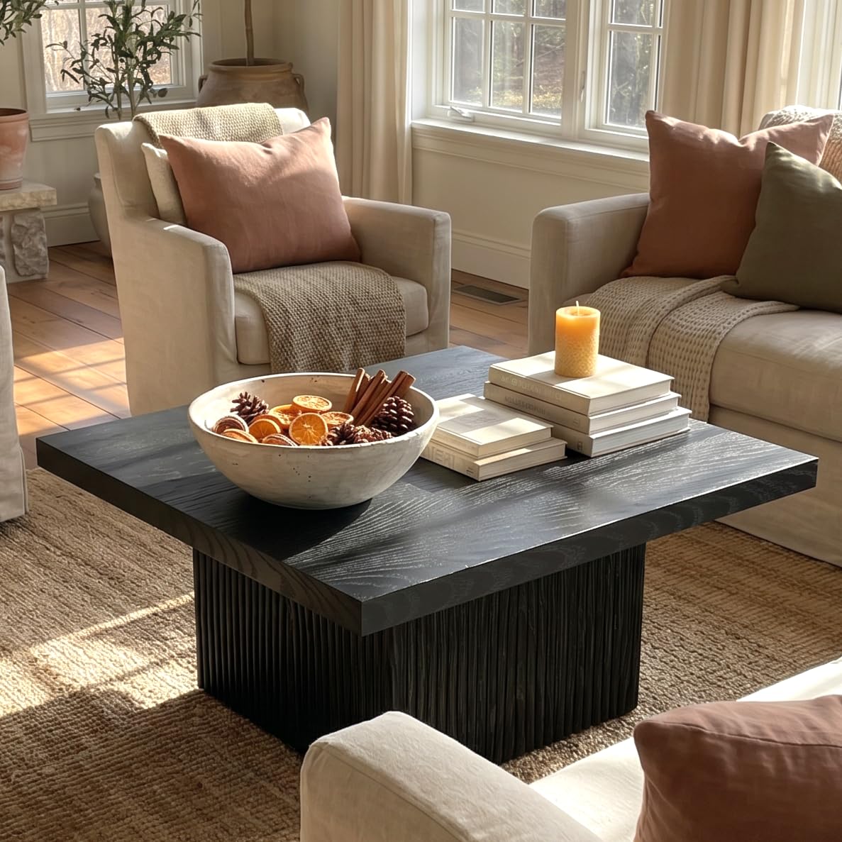 31.5" Square Fluted Wood Coffee Table Q6758