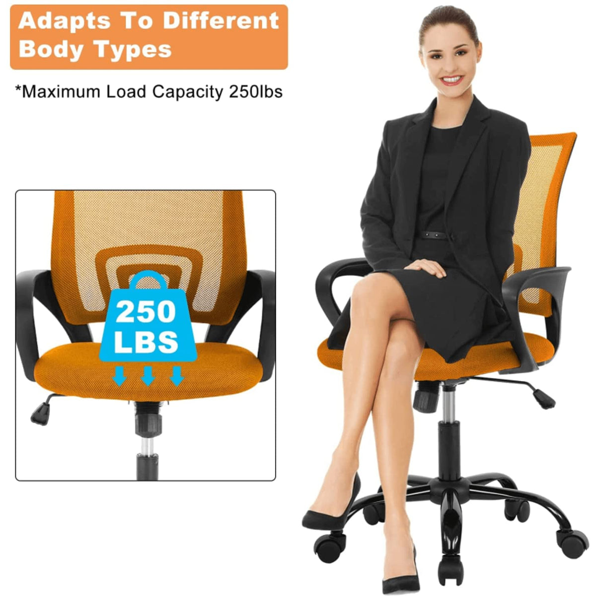 Orange Mesh Ergonomic Desk Chair with Lumbar Support Z241765