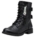 Women's Lace Up Mid Calf Combat Boots with Pocket F16654