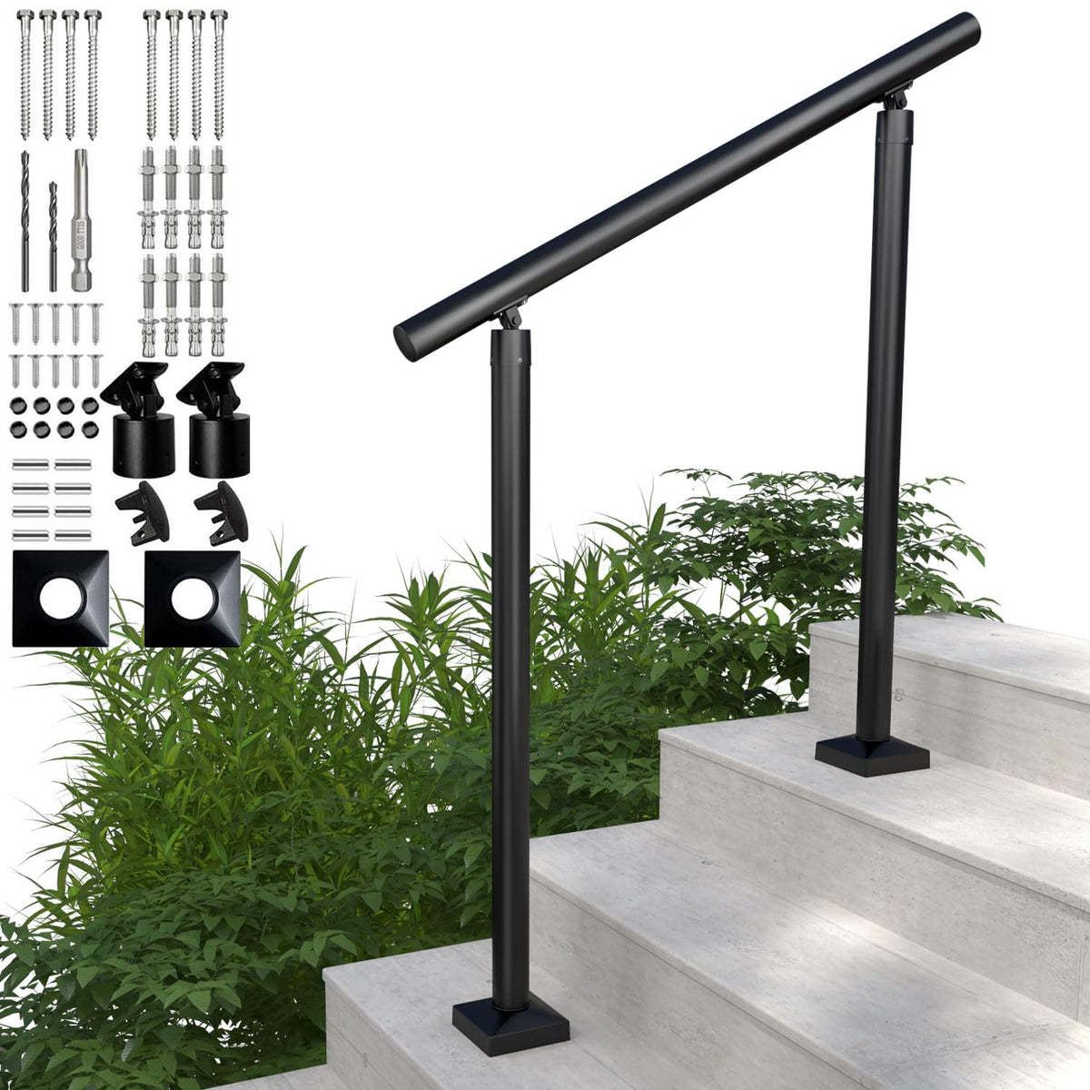 Aluminum Round Handrail for Steps & Stairs, 3ft D90666