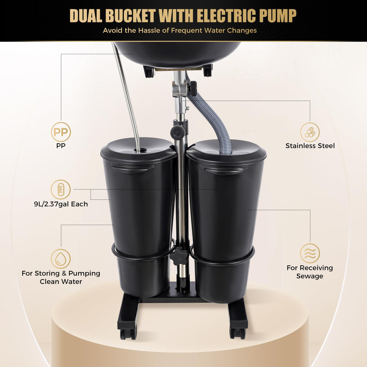 Portable Shampoo Bowl with Electric Pump and 4 Wheels H6339