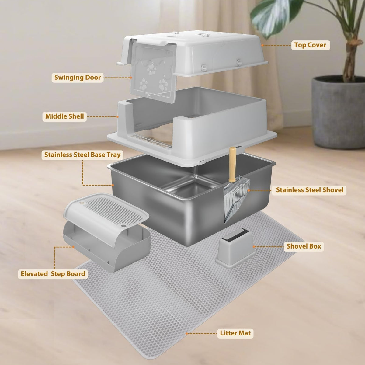 XXXXL Stainless Steel Cat Litter Box with Lid X73923
