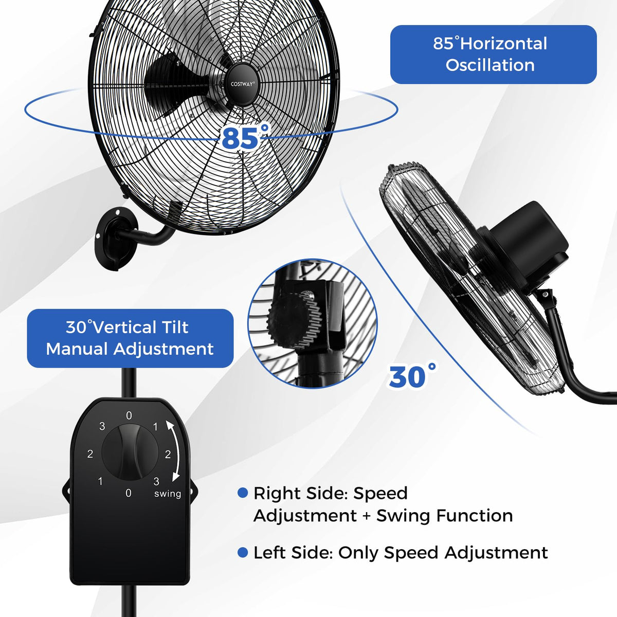 20-inch 3 Speed Metal Wall Mount Fan V8476