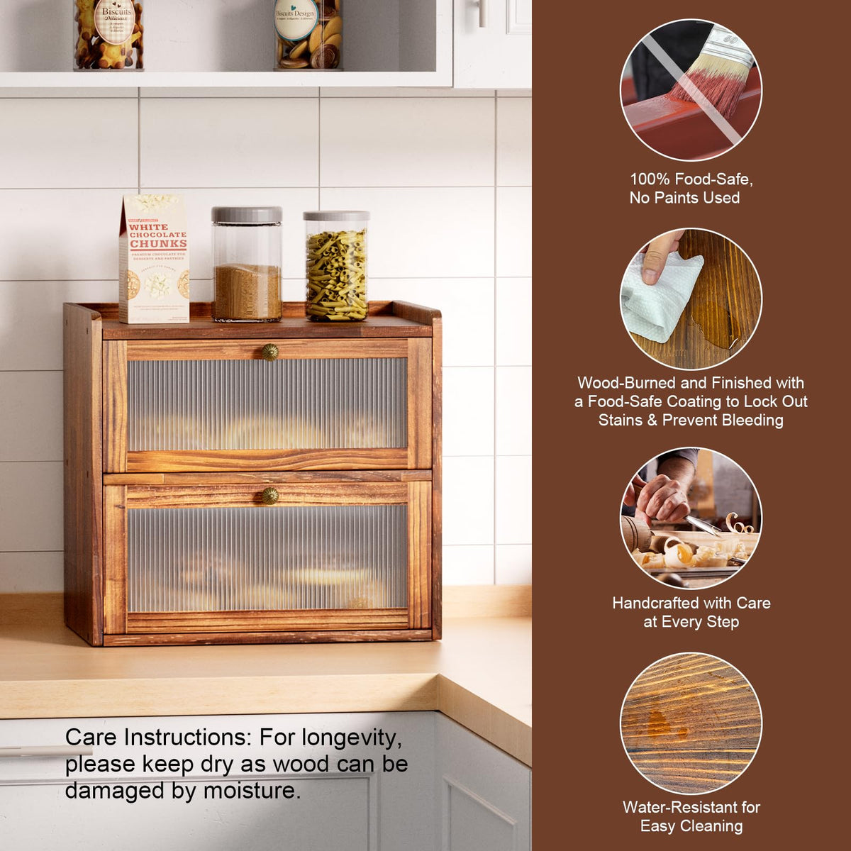 Wooden 2 Layer Bread Box with Window B717