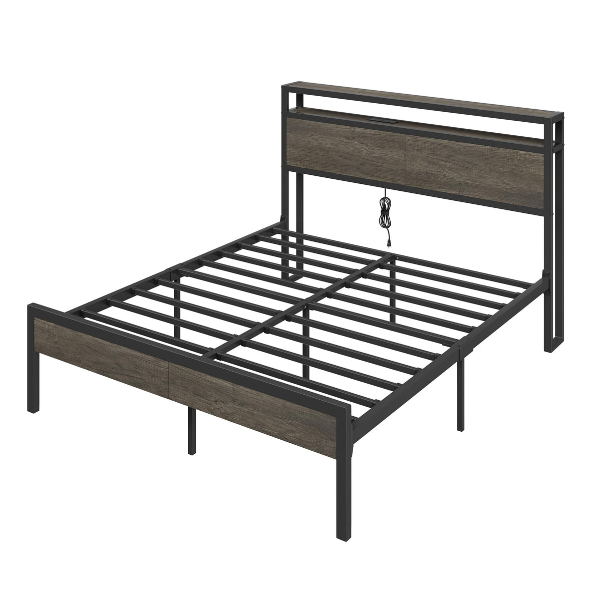 Full Size Metal Bed Frame with Charging Station K849