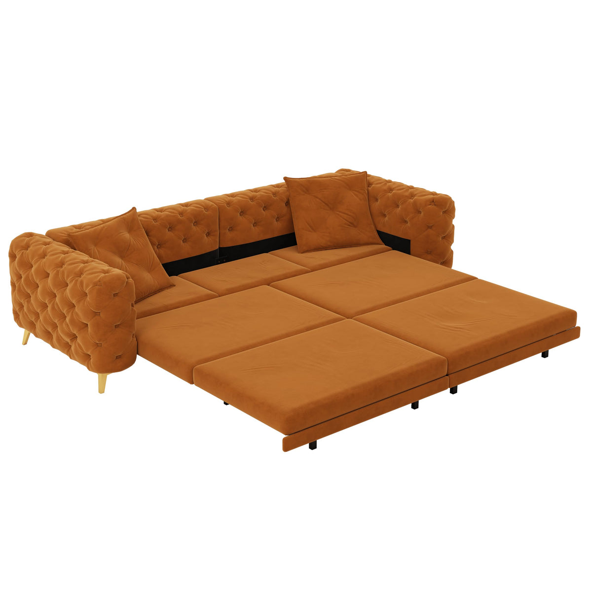 97.7" 3-in-1 Convertible Sleeper Sofa, Tufted Velvet Pull-Out Sofa Bed with Ottoman B3471