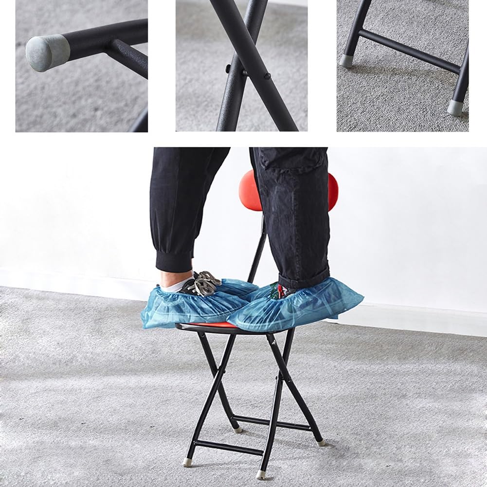 Folding Bar Stool with Backrest, 18 Inch Portable Stool with Footrest, Steel Frame Legs, Black S177