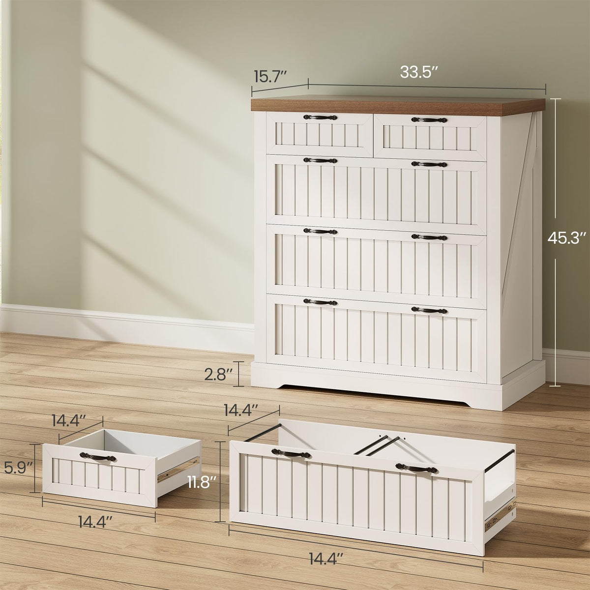 White and Brown 5 Drawer Wood File Cabinet Z506