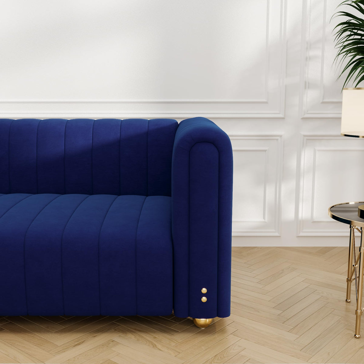 Blue Tufted Velvet Sofa with Metal Legs N507