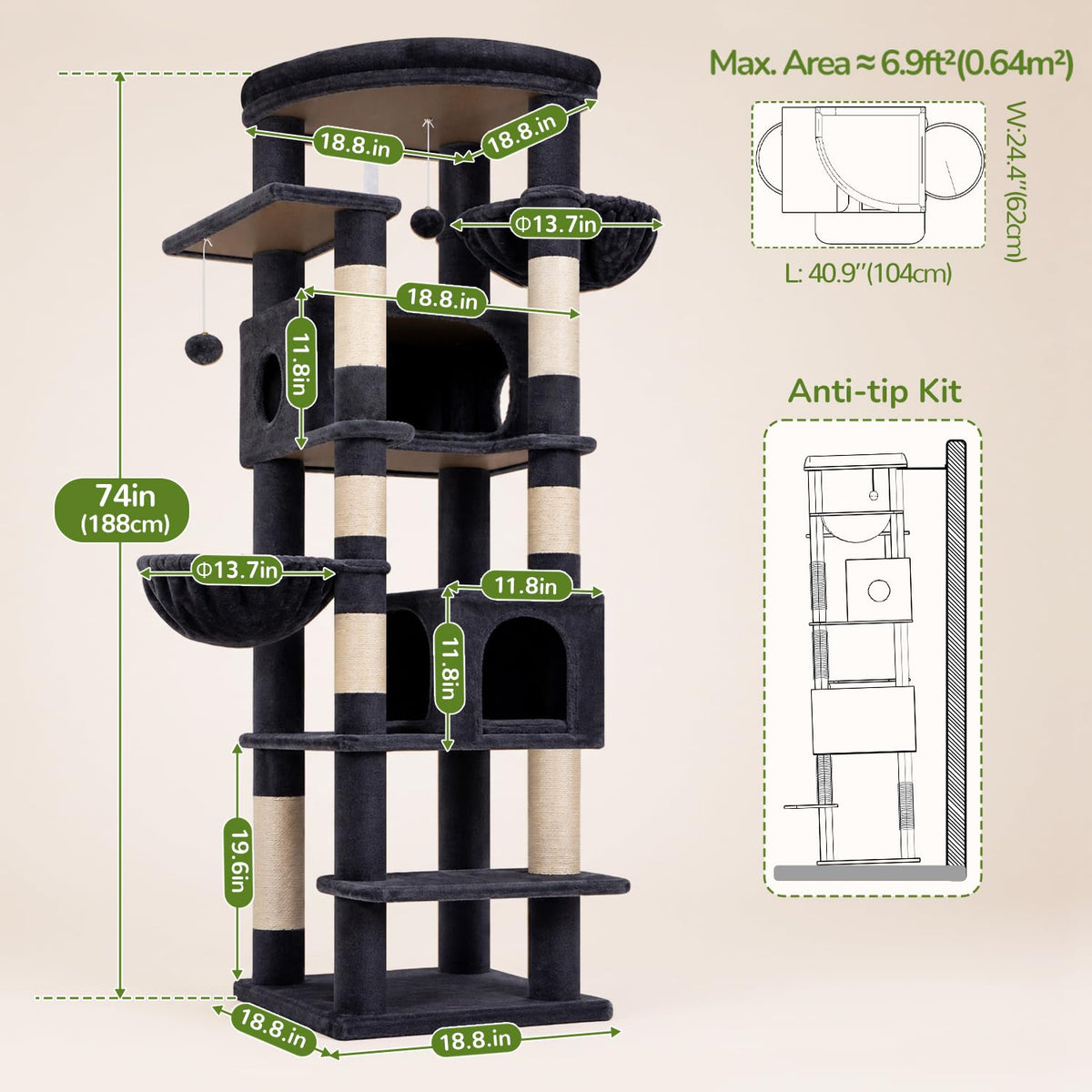74in Heavy Duty Cat Tree Tower C91583