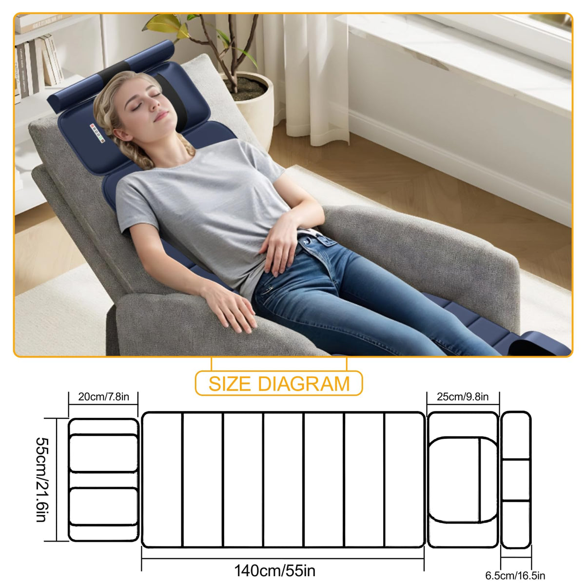 Full Body Massage Mat with Heat, 9 Vibrating Modes, Detachable Neck Massager Z477