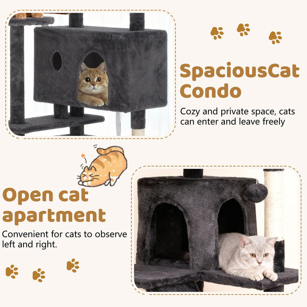 70 Inch Dark Gray Multi-Level Cat Tree with Condo Q4497