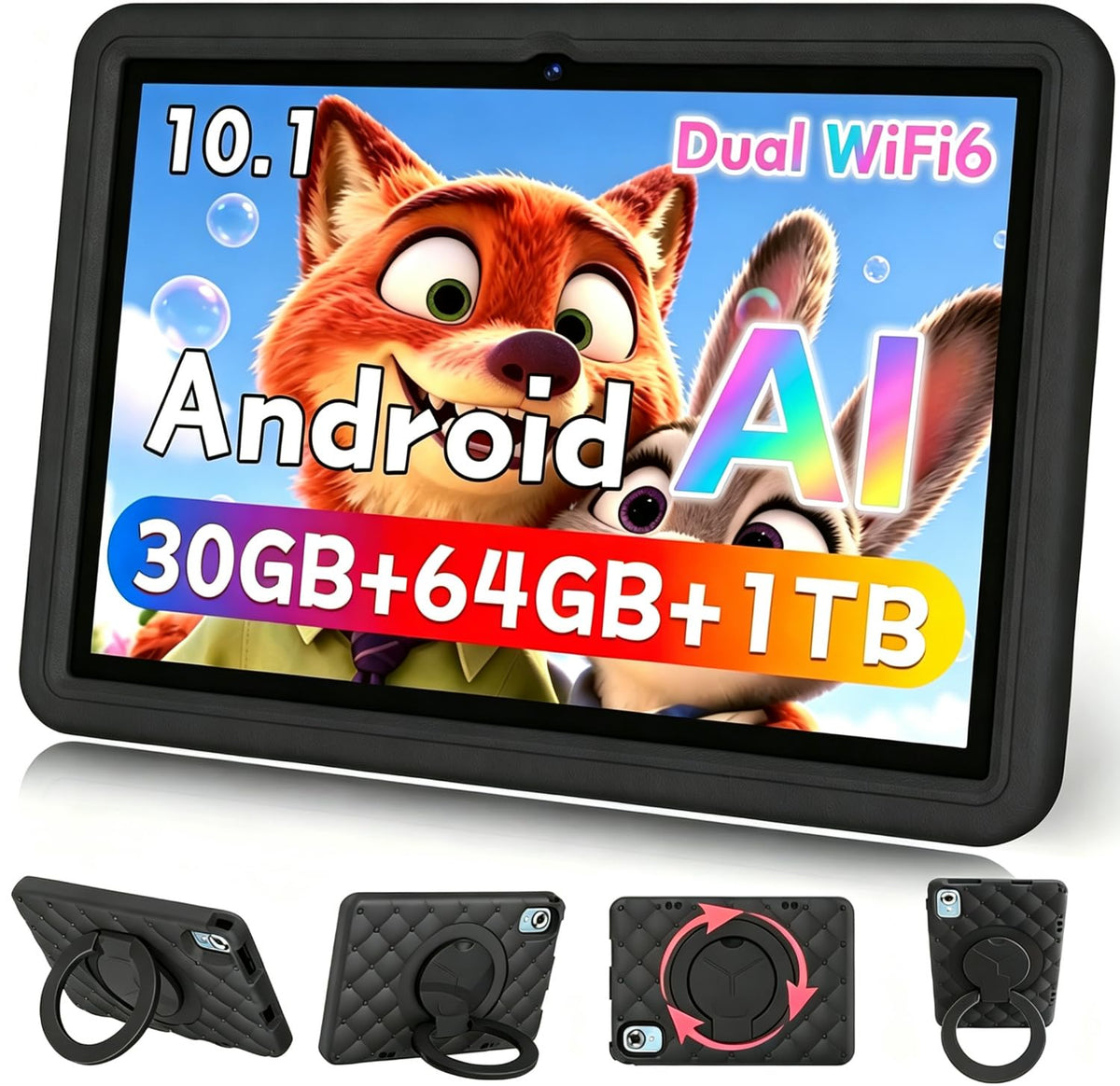 10.1 Inch Kids Tablet 64GB ROM Octa-Core Anti-Blue Light Screen Black K14313
