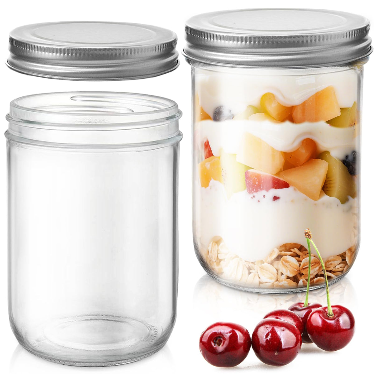 2 Pack 16oz Wide Mouth Airtight Glass Mason Jars P60482