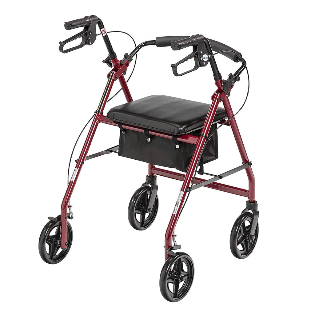 Red Aluminum Rollator with Padded Seat F5677