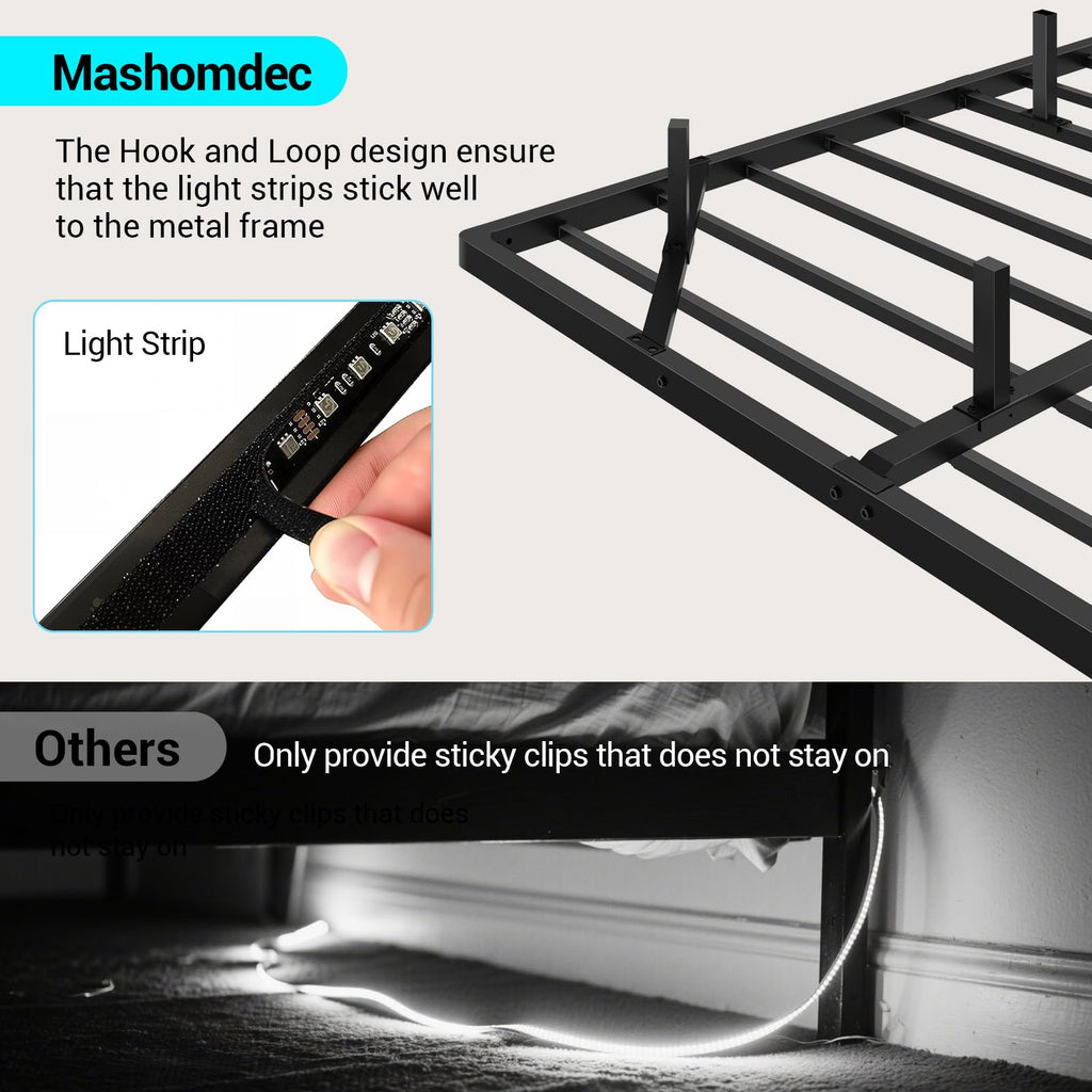 Full Size Metal Platform Bed Frame with LED Lights & Charging Station O14572
