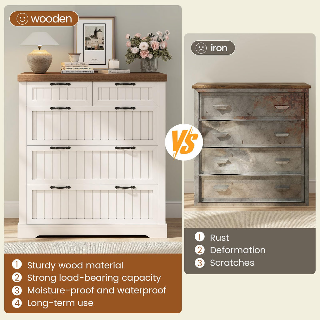 White and Brown 5 Drawer Wood File Cabinet Z506