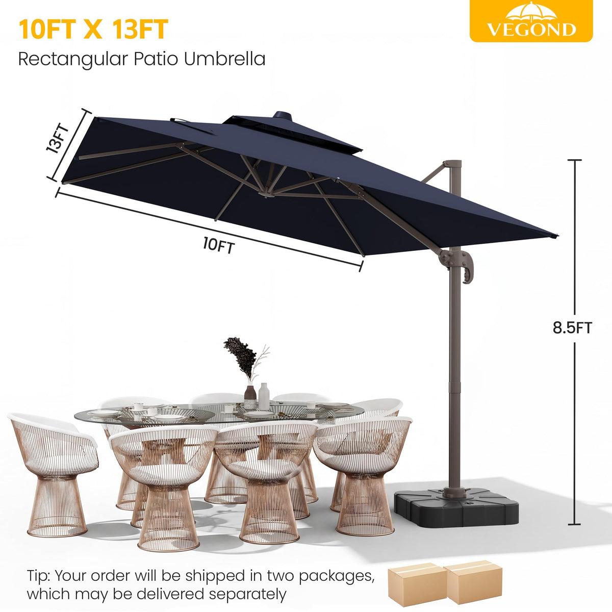 10x13 FT Cantilever Patio Umbrella with Base B68996