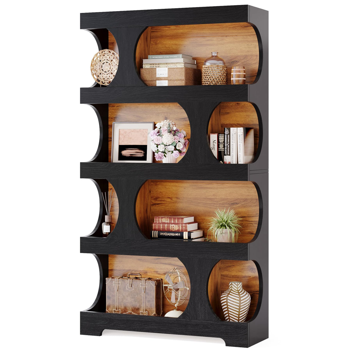 71" Tall 4-Tier S-Shaped Wood Bookcase Z96958