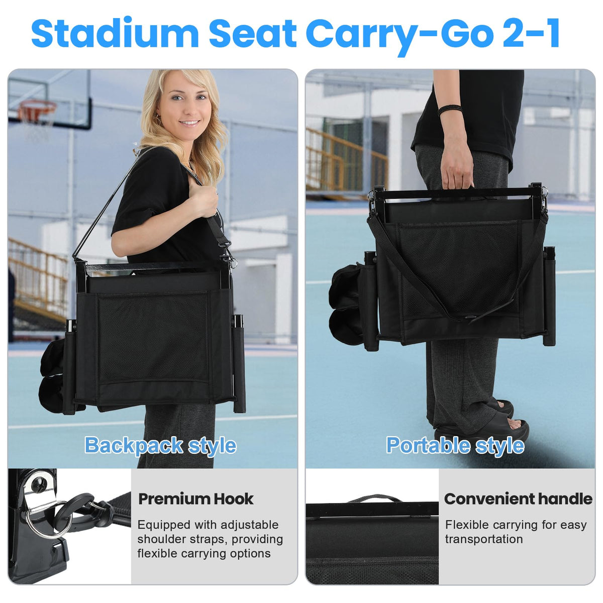 2 Pcs Folding Stadium Seat with Back Support and Cushion M1848