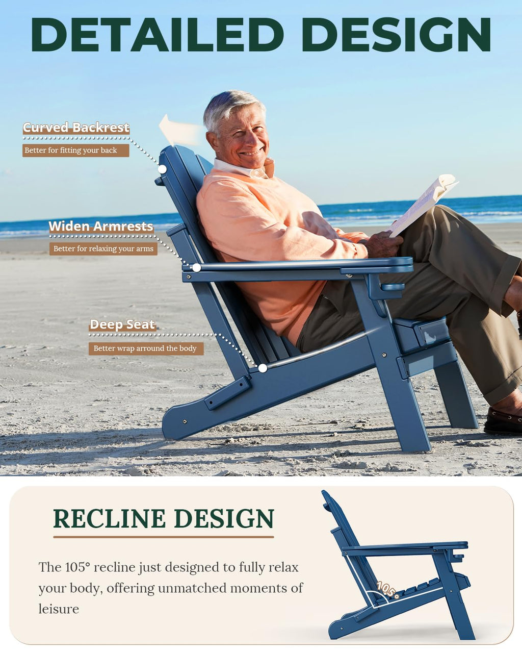 Folding Adirondack Chairs Set of 2 Blue HDPE G982657