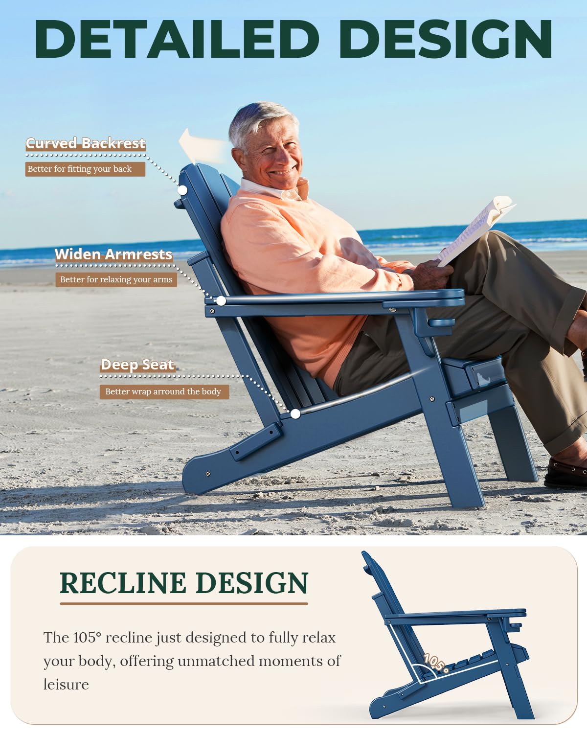Folding Adirondack Chairs Set of 2 Blue HDPE G982657