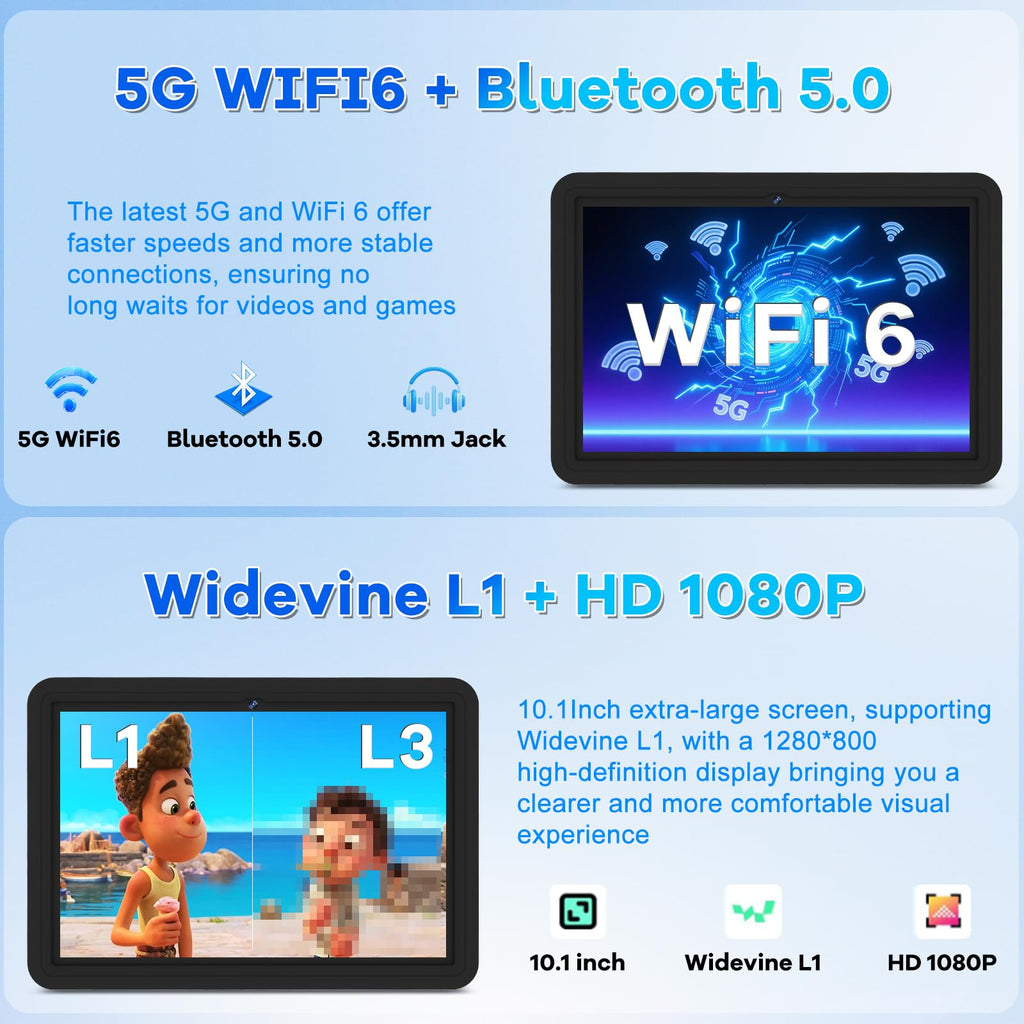 10.1 Inch Kids Tablet 64GB ROM Octa-Core Anti-Blue Light Screen Black K14313