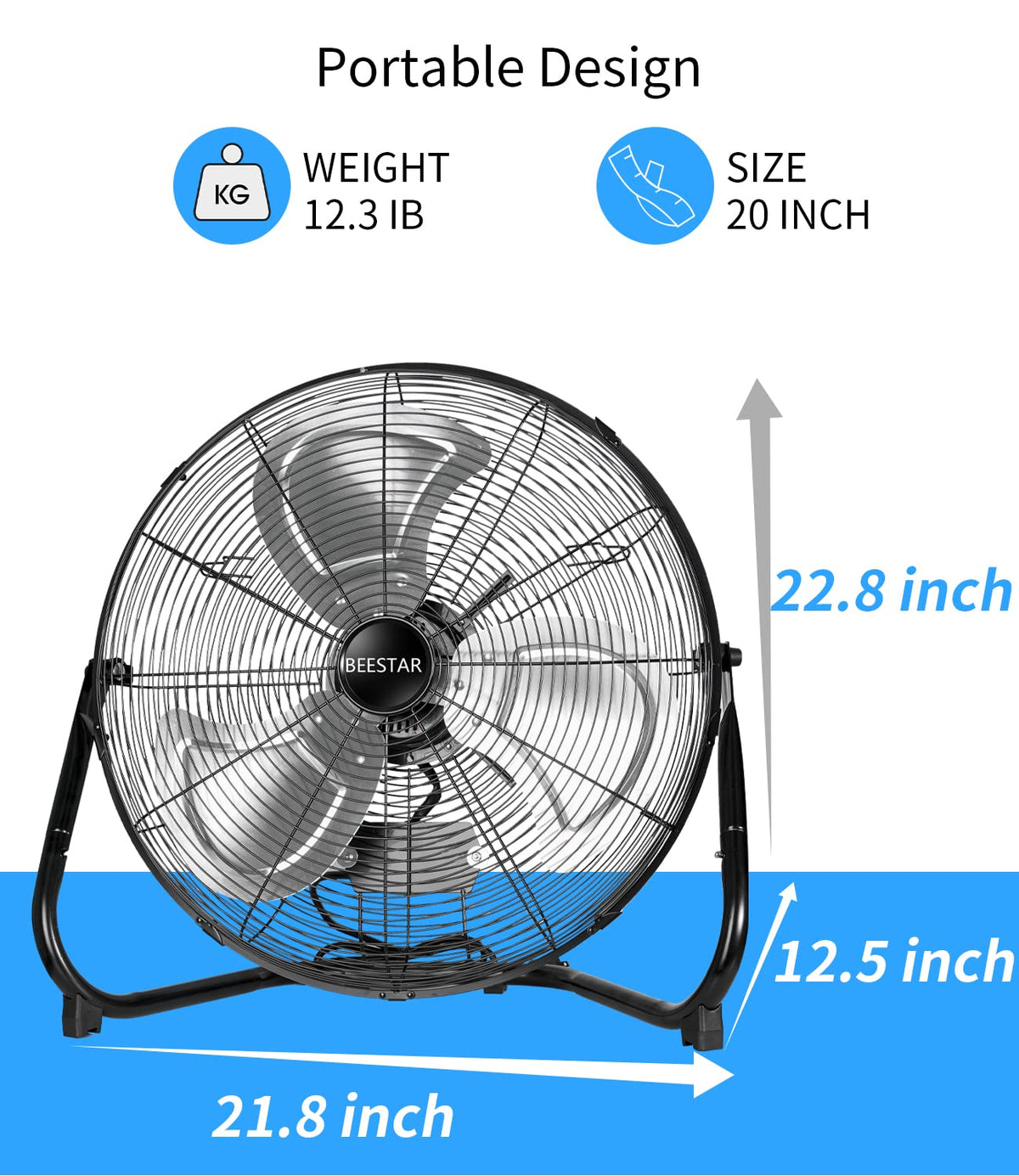 20 Inch Heavy Duty High Velocity Metal Floor Fan H776372