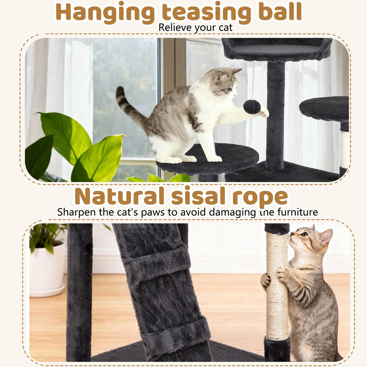 70 Inch Dark Gray Multi-Level Cat Tree with Condo Q4497