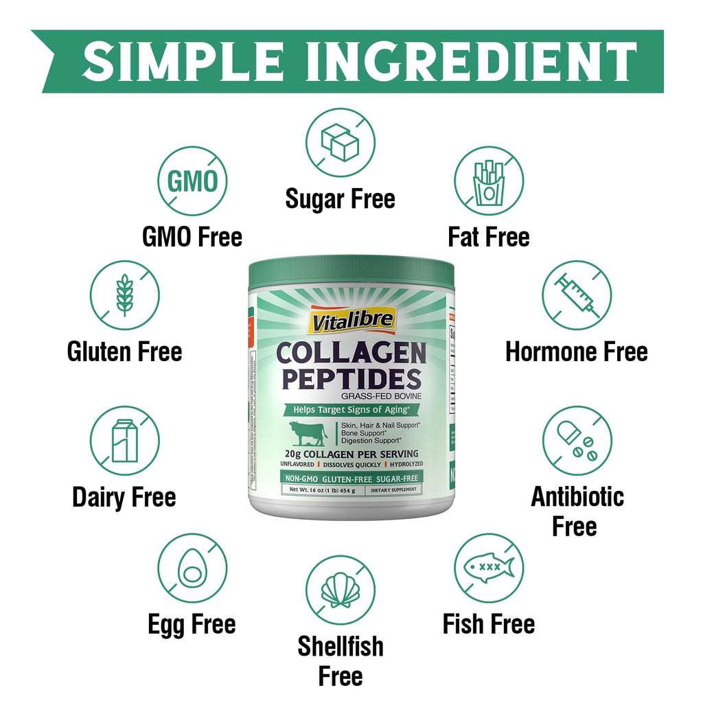Bovine Collagen Peptides Powder, Hydrolyzed Type I & III, Unflavored, 16oz Y2548