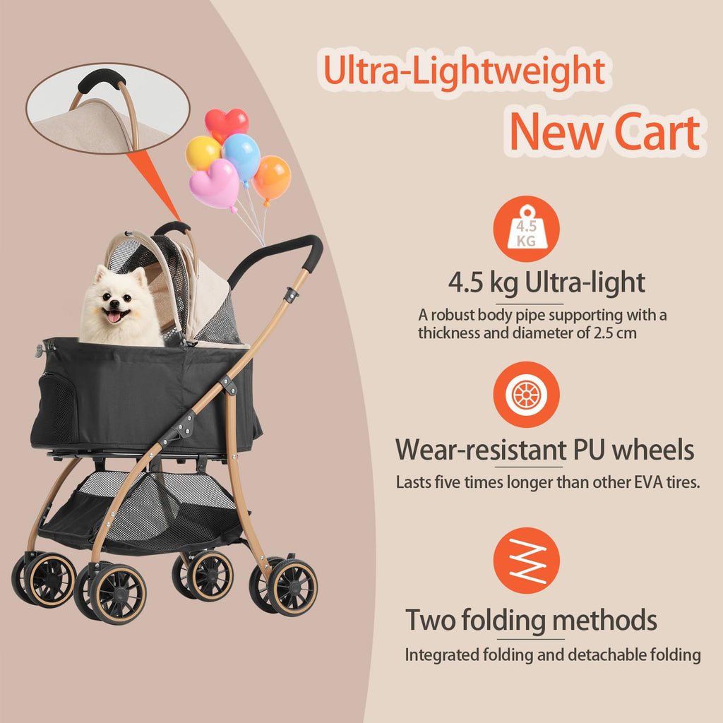 Pet Stroller with 4 Pu Wheels Foldable A4217