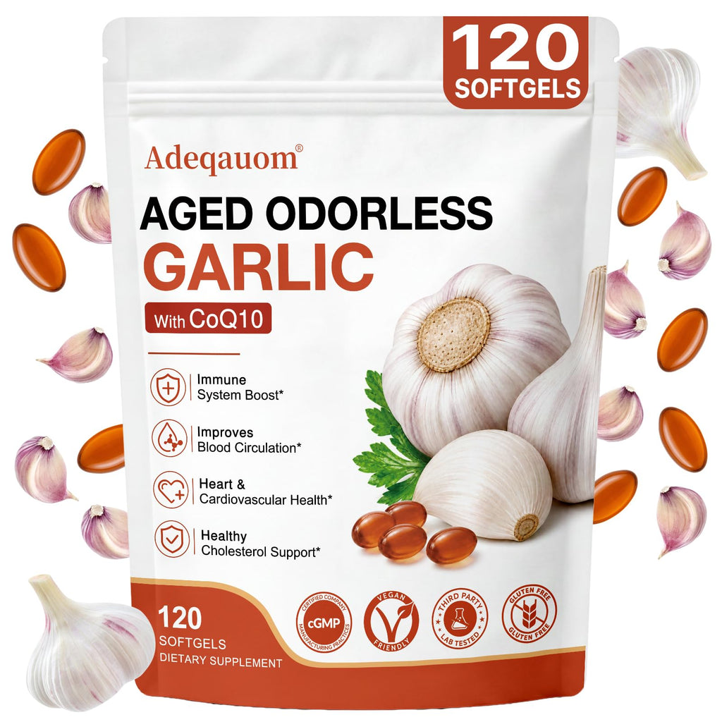 1200 mg Odorless Aged Garlic Extract Softgels with CoQ10 Ubiquinol & Vitamin K2, 120 Softgels T161