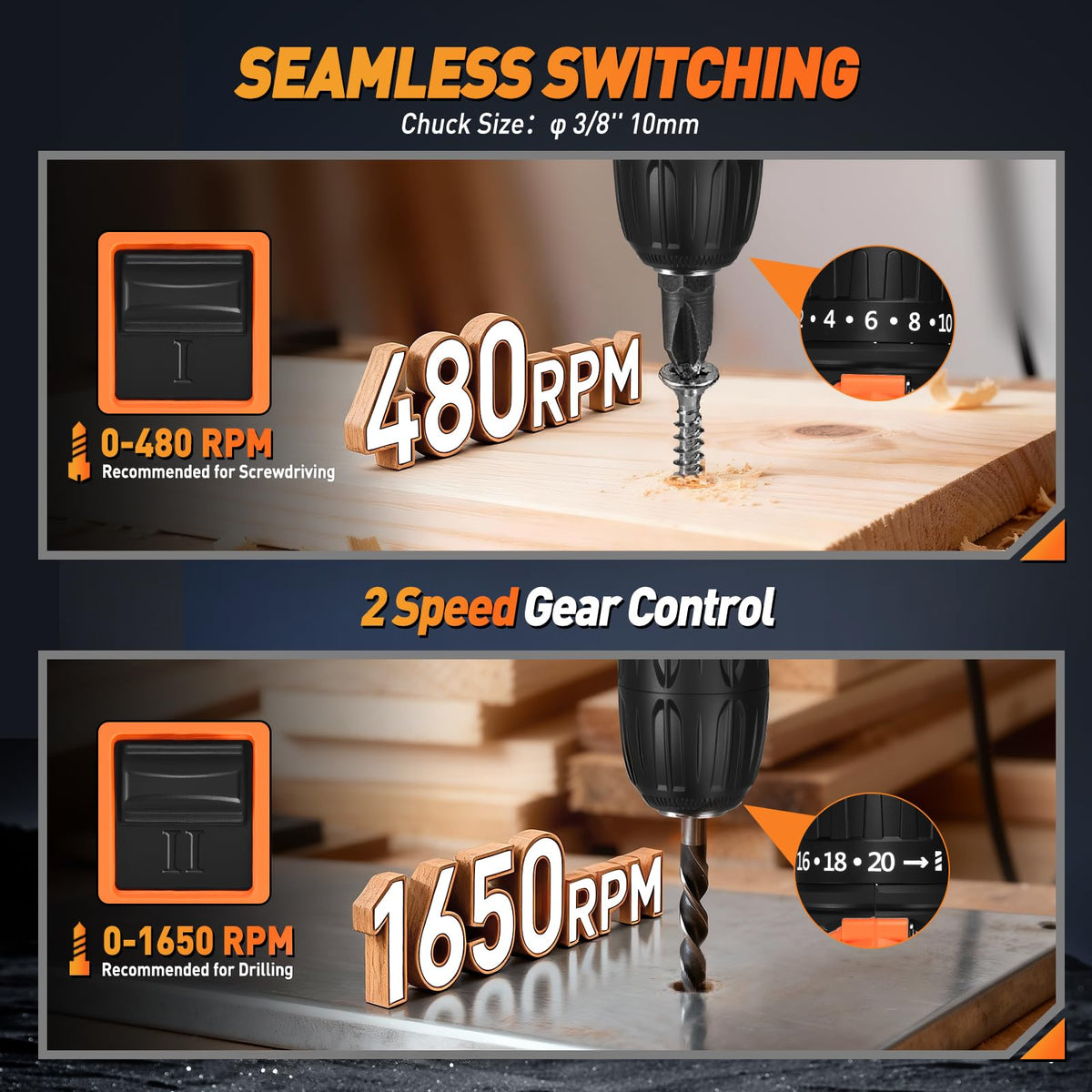 Cordless Drill, 20+1 Torque, 2 Speed, 3/8" Electric Screwdriver with 28pcs Drill Bits Set O325