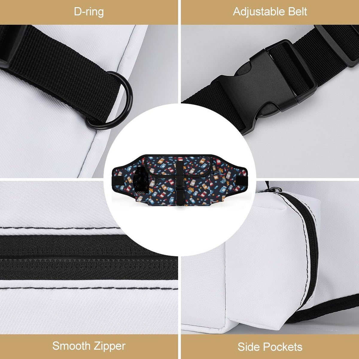White Dog Walking Fanny Pack C3263