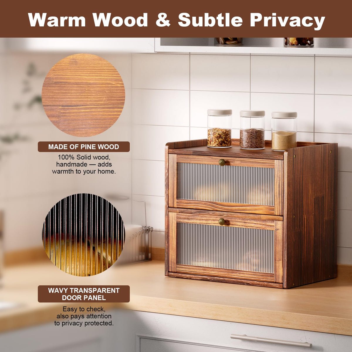 Wooden 2 Layer Bread Box with Window B717