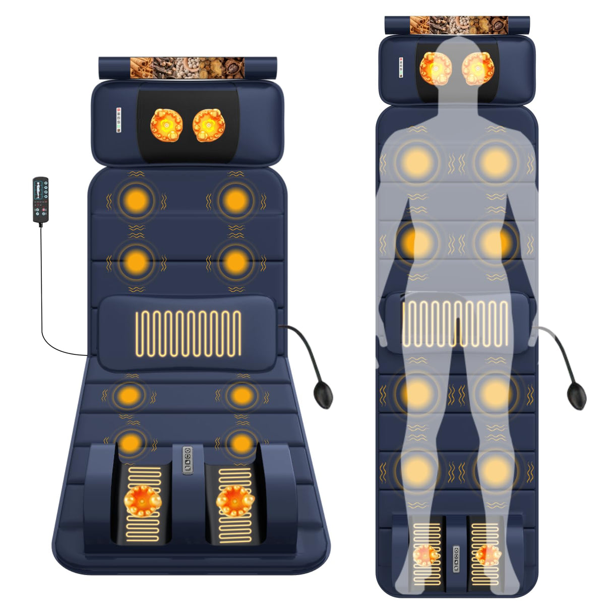 Full Body Massage Mat with Heat, 9 Vibrating Modes, Detachable Neck Massager Z477