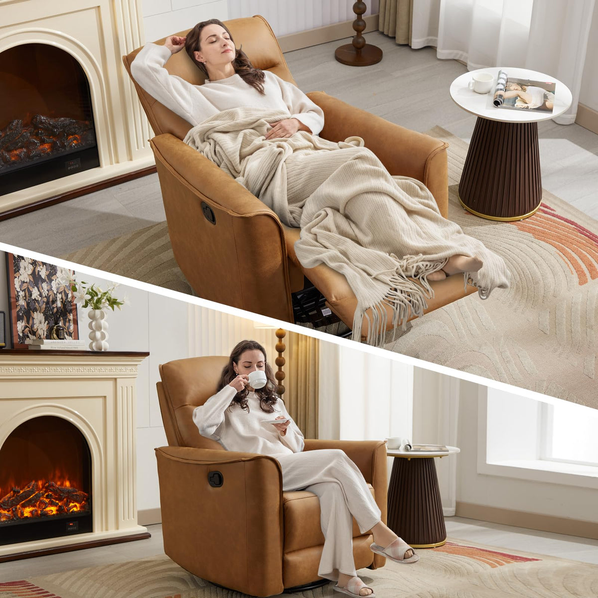 Manual Swivel Rocker Recliner Faux Leather G20886