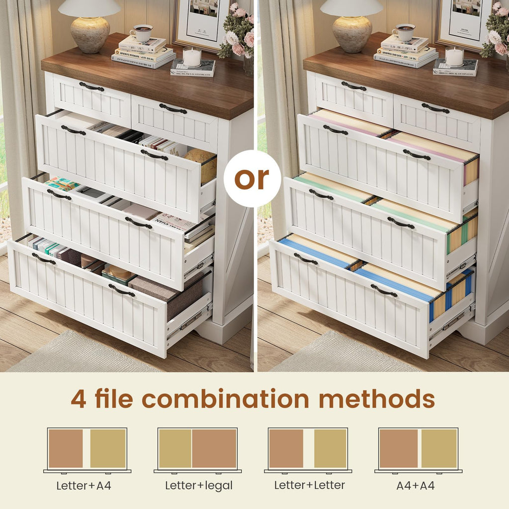 White and Brown 5 Drawer Wood File Cabinet Z506