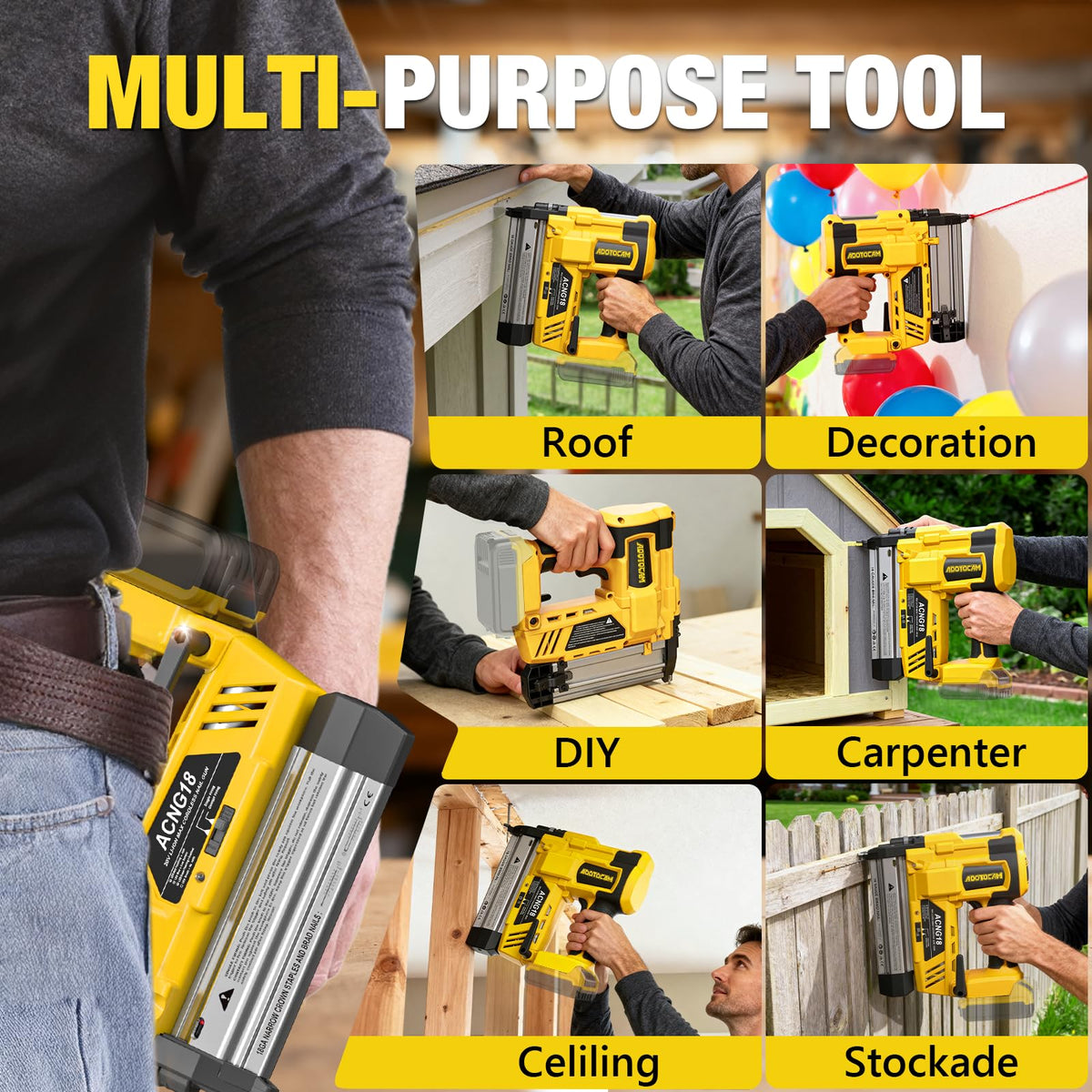 Cordless 2" Brad Nailer, 2 in 1 Electric Nail Gun/Staple Gun, 18GA Battery Powered A6023