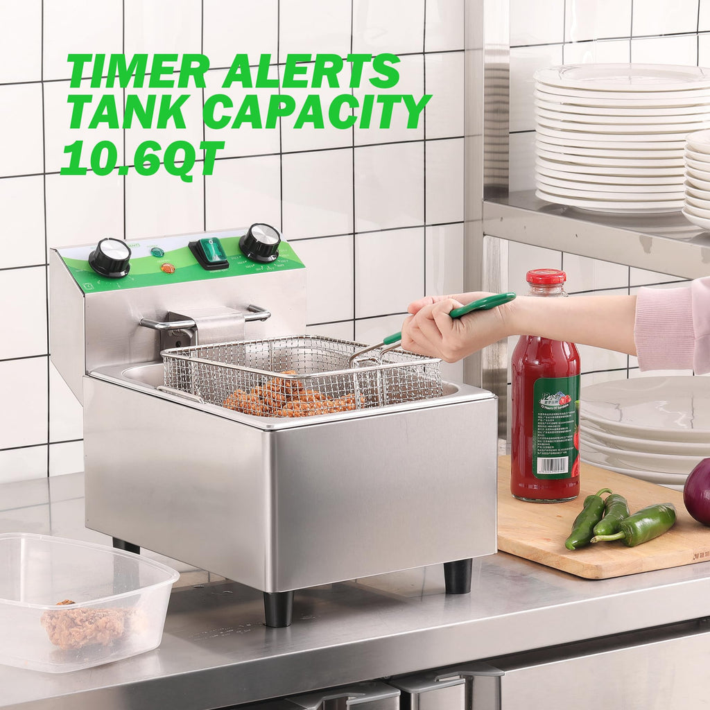 Electric 10L Stainless Steel Deep Fryer with Basket and Lid S7096