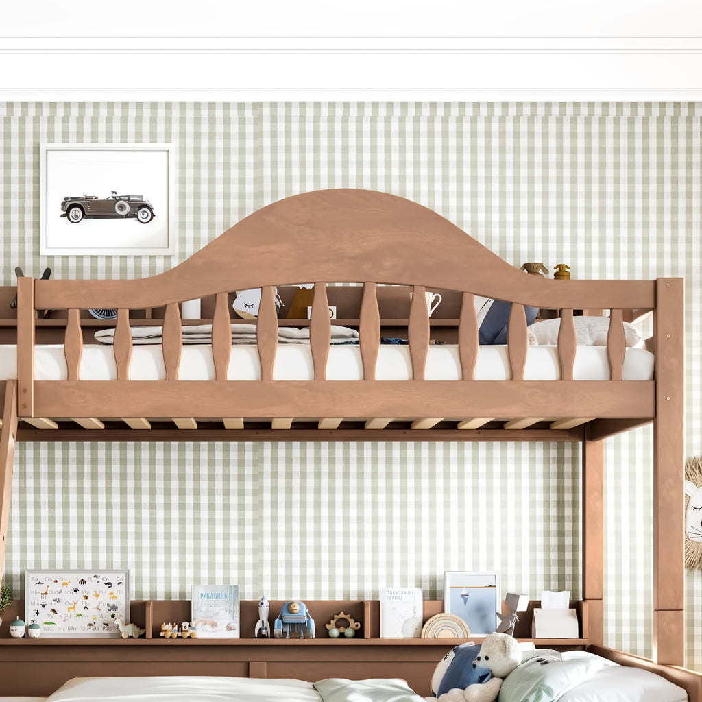 Twin Over Full Size Wooden Bunk Bed with Drawers & Ladder G13175
