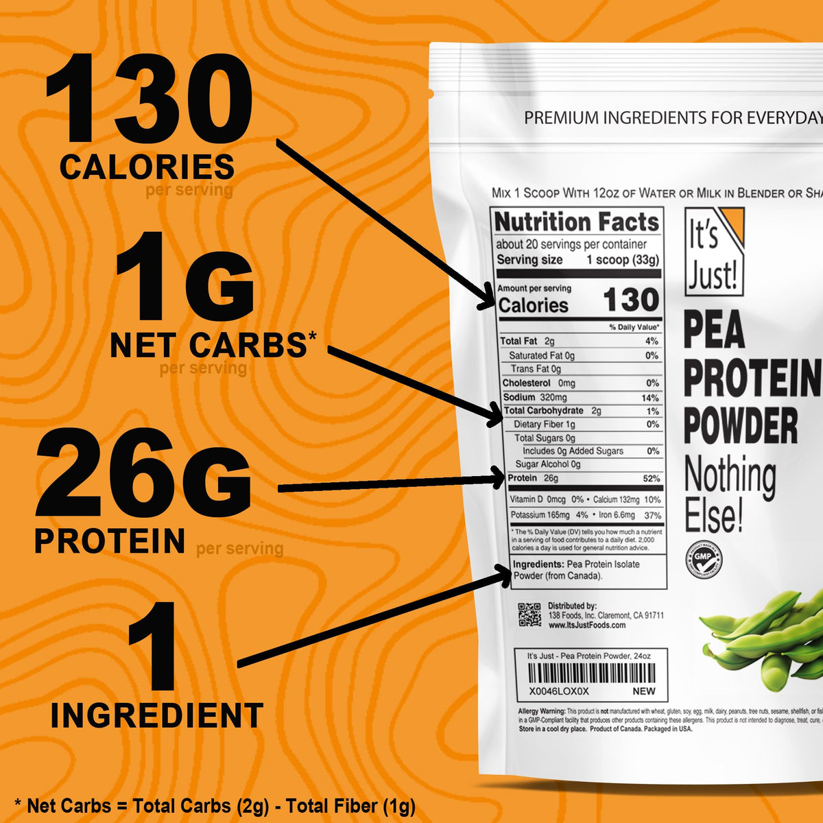 100% Pea Protein Vegan Gluten Free 5 Pound Unflavored F158759