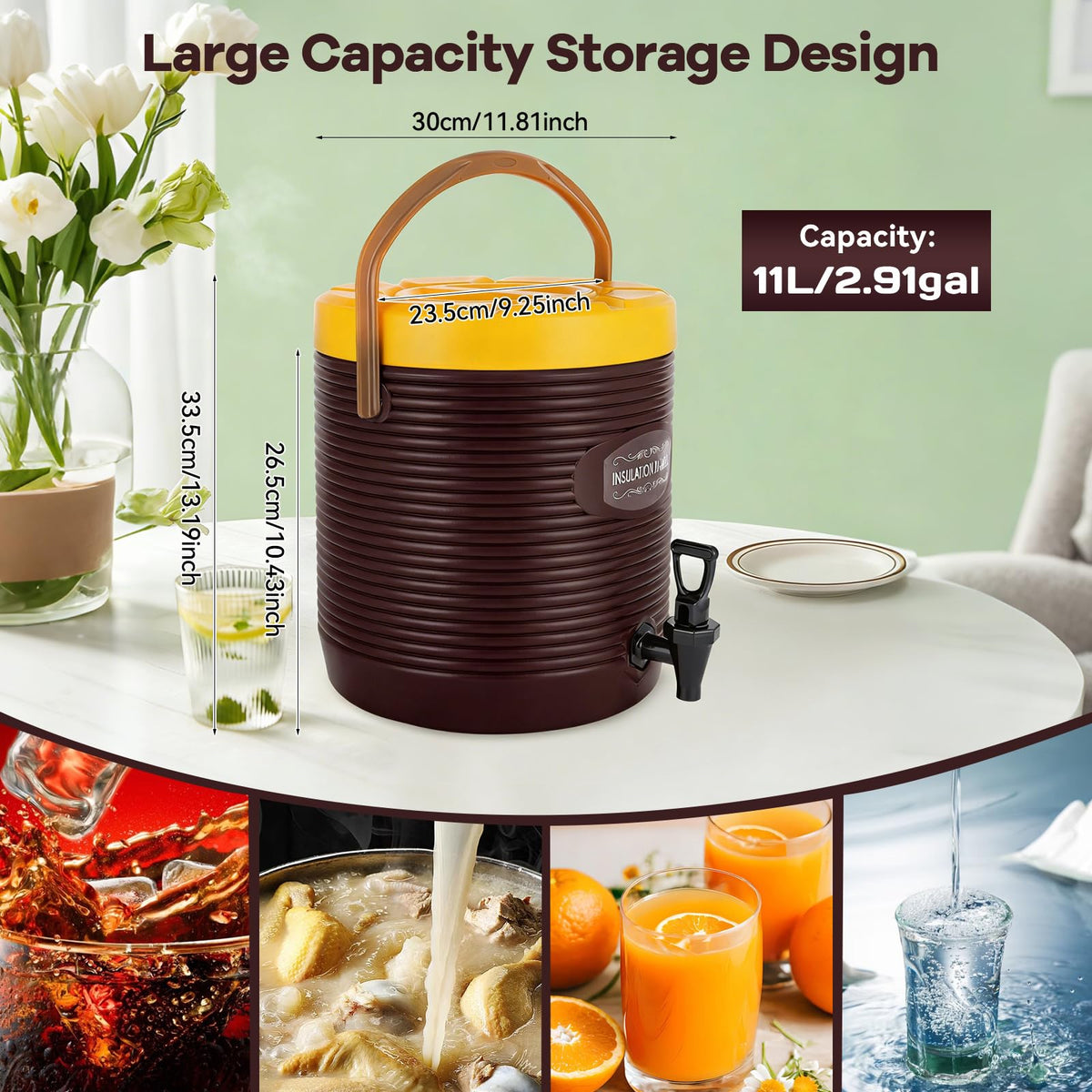 3 Gallon Insulated Stainless Steel Beverage Dispenser with Faucet B22174