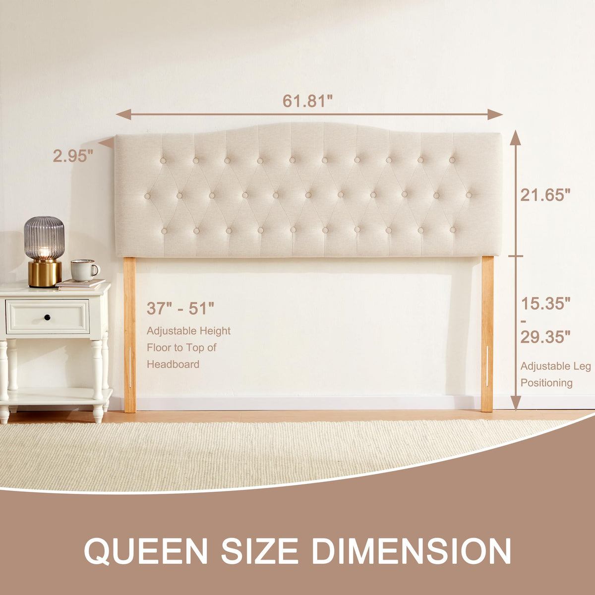 Beige Queen Size Tufted Headboard T1390