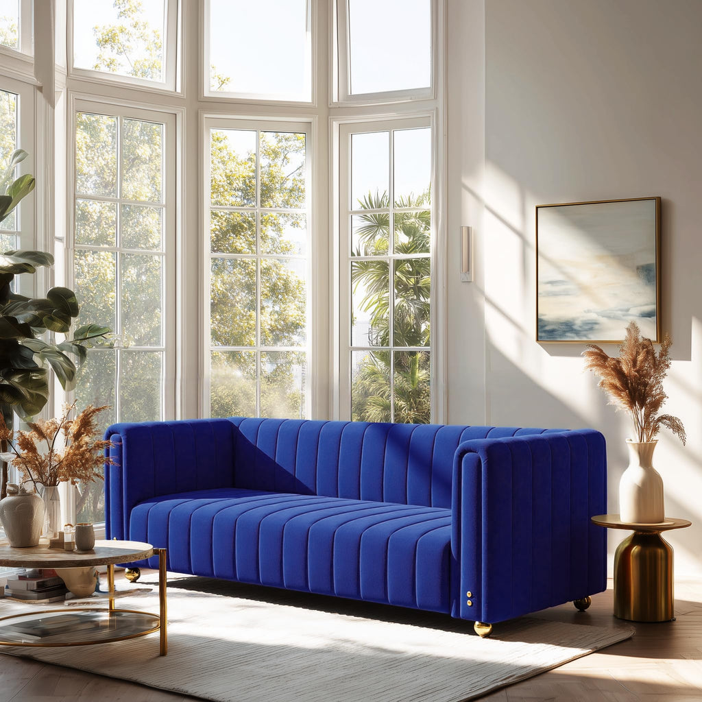 Blue Tufted Velvet Sofa with Metal Legs N507