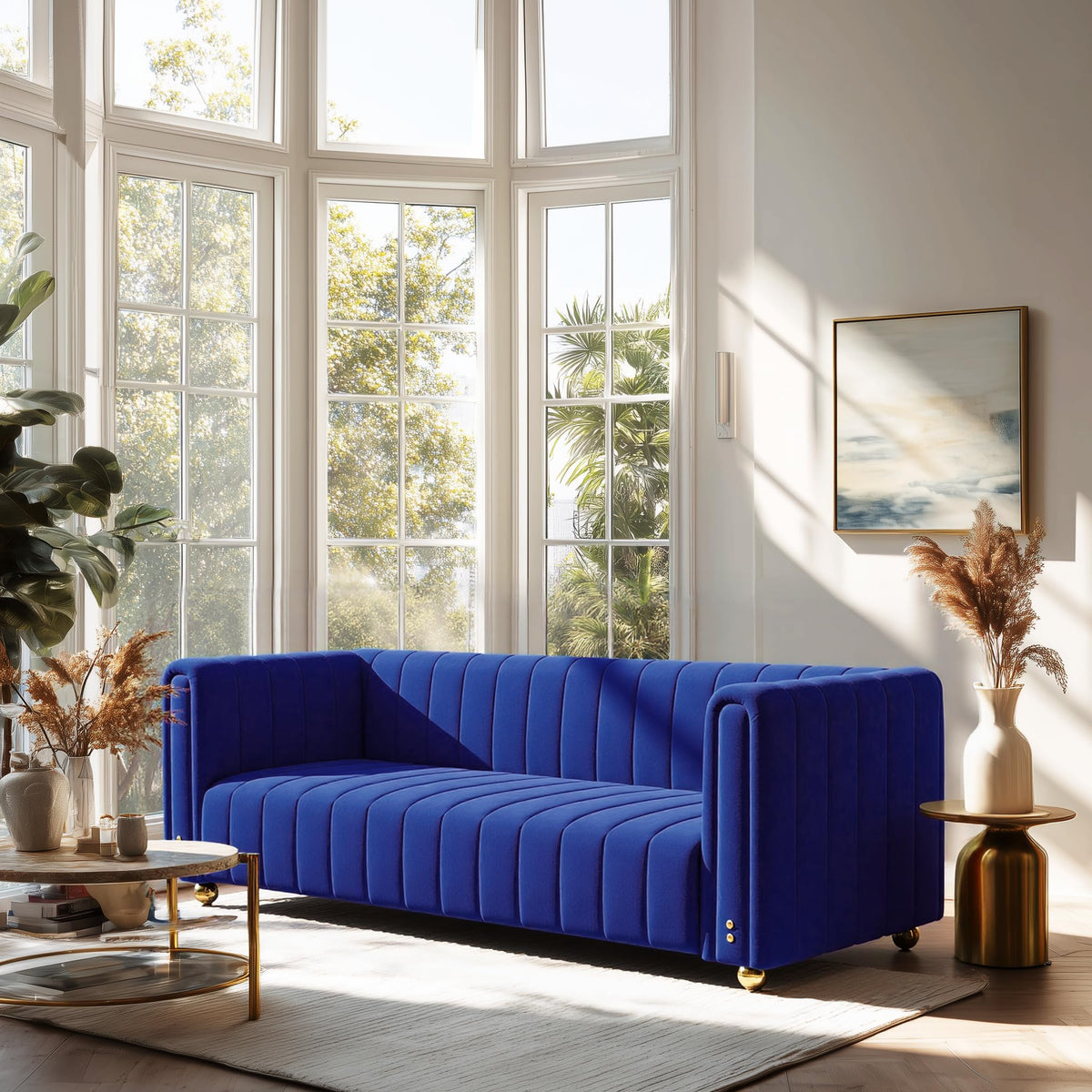 Blue Tufted Velvet Sofa with Metal Legs N507