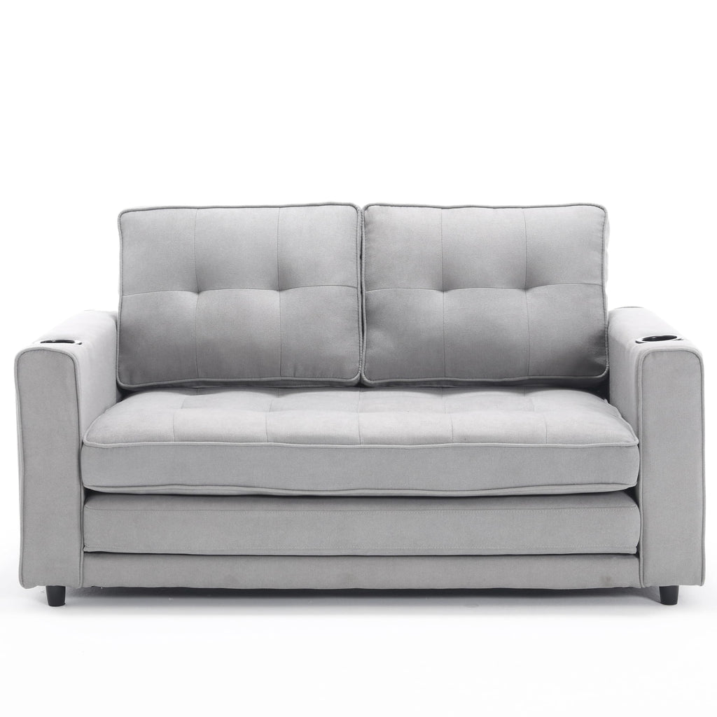 Light Gray Convertible Futon Sofa Bed with Cup Holder U3147
