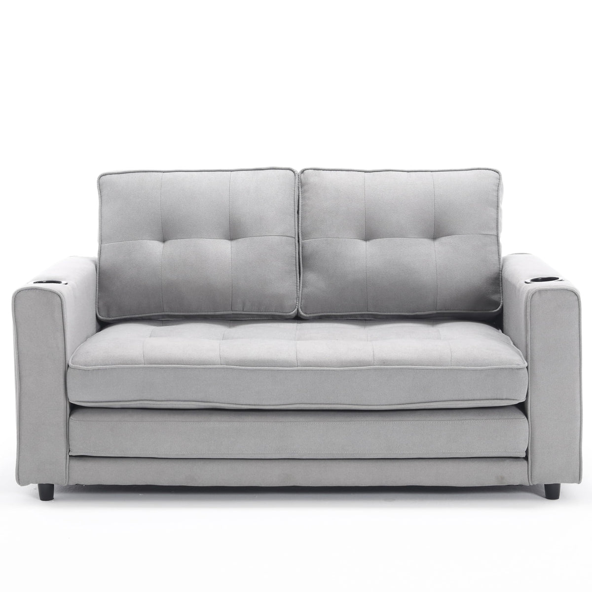Light Gray Convertible Futon Sofa Bed with Cup Holder U3147